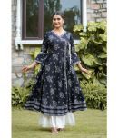 Yash Gallery Rayon Printed Anarkali Women's Kurti - Black ( Pack of 1 )