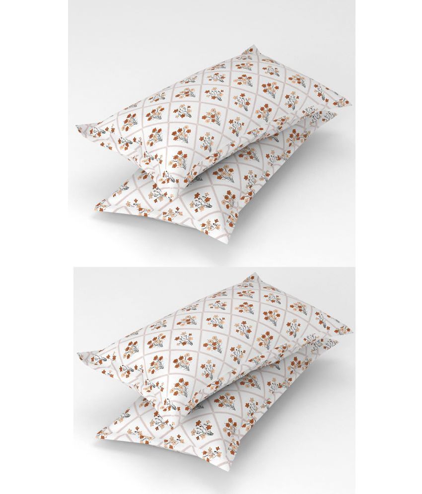     			Homefab India - Pack of 4 Microfiber Floral Printed Standard Size Pillow Cover ( 66.04 cm(26) x 43.18 cm(17) ) - White