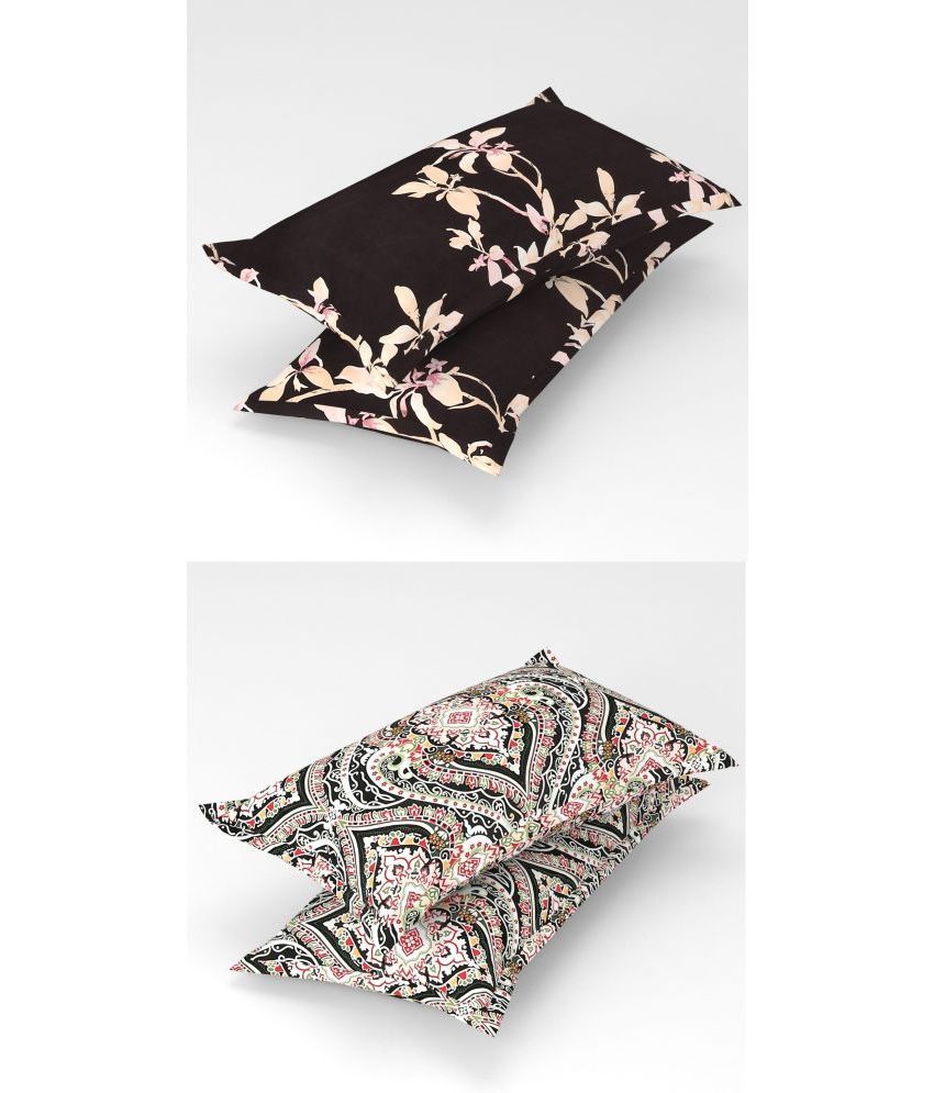     			Homefab India - Pack of 4 Microfiber Floral Printed Standard Size Pillow Cover ( 66.04 cm(26) x 43.18 cm(17) ) - Multi-Colour