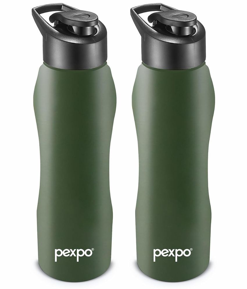     			Pexpo Stainless Steel Sports/Fridge Water Bottle Green Sipper Water Bottle 750 ml mL ( Set of 2 )