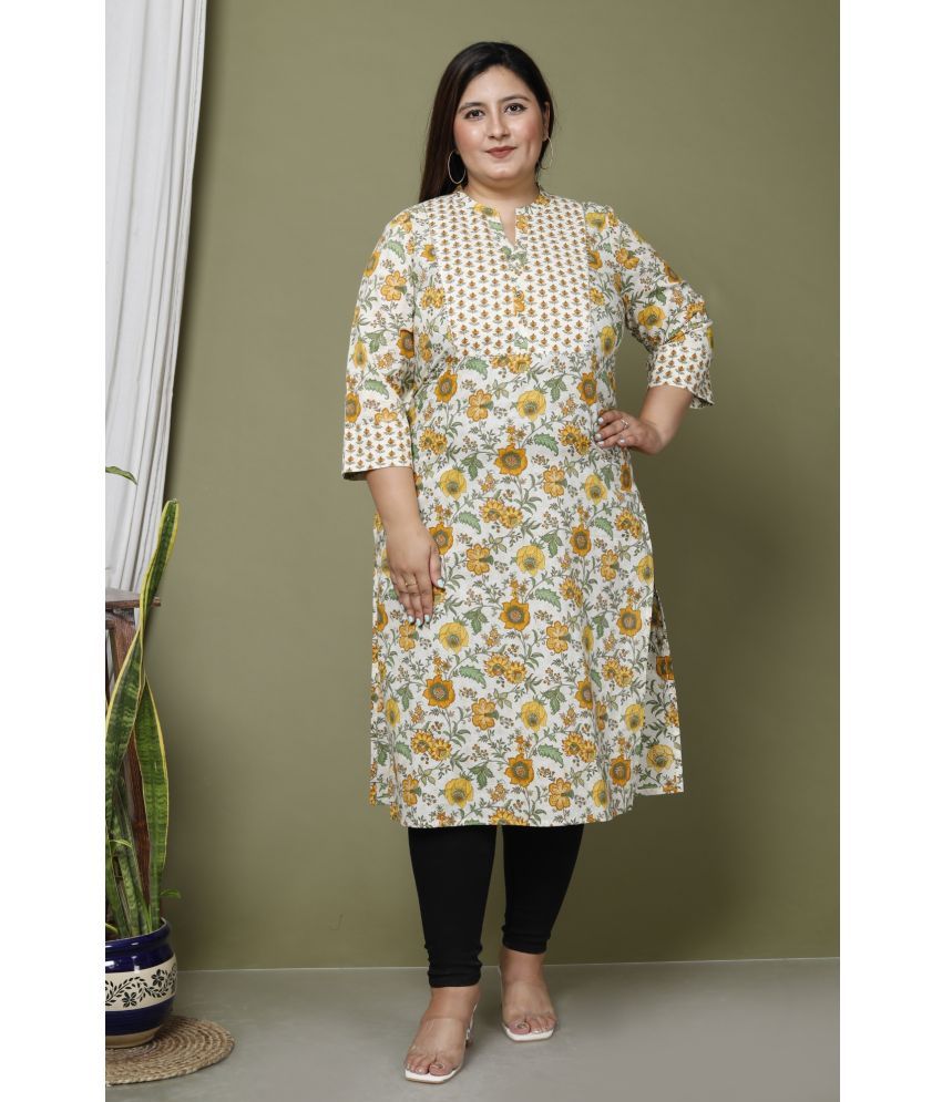     			Swasti Cotton Blend Printed Straight Women's Kurti - Yellow ( Pack of 1 )