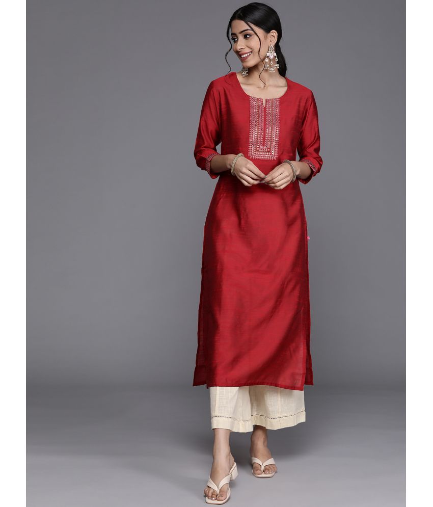     			Varanga Art Silk Embroidered Straight Women's Kurti - Red ( Pack of 1 )