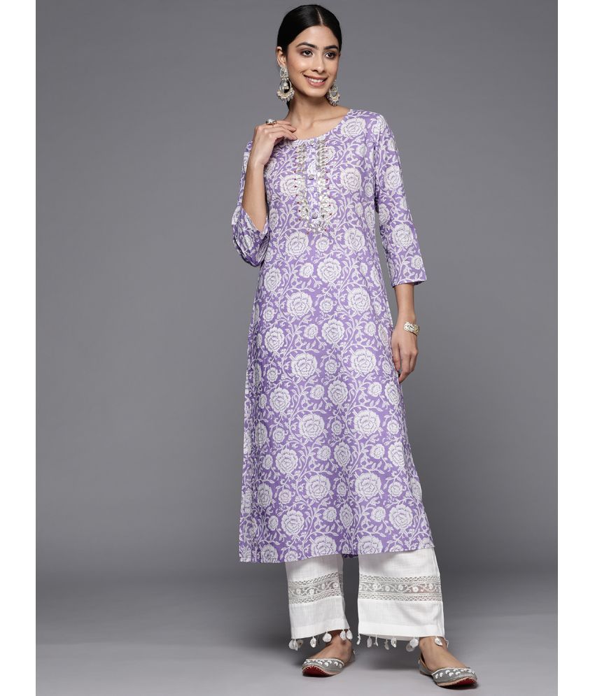     			Varanga Cotton Printed Straight Women's Kurti - Lavender ( Pack of 1 )