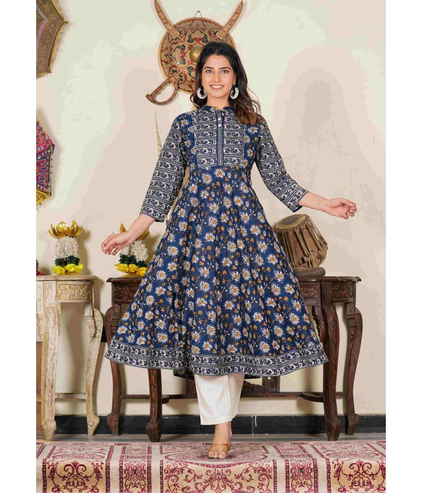     			Yash Gallery Cotton Printed Anarkali Women's Kurti - Blue ( Pack of 1 )