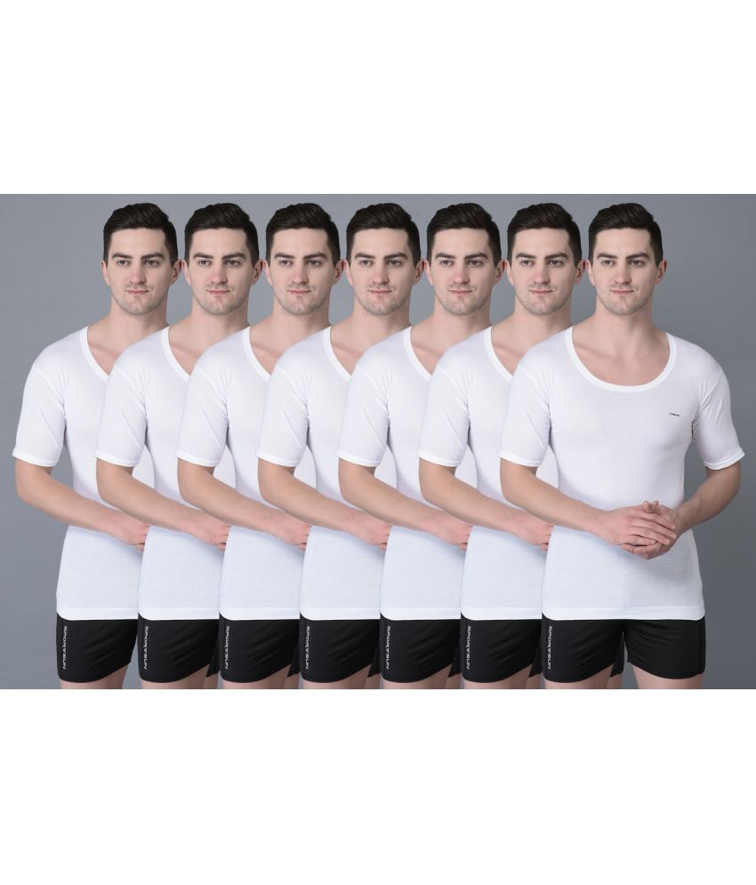     			Pack of 7 Dollar Bigboss White Solid Cotton Blend Men Vest