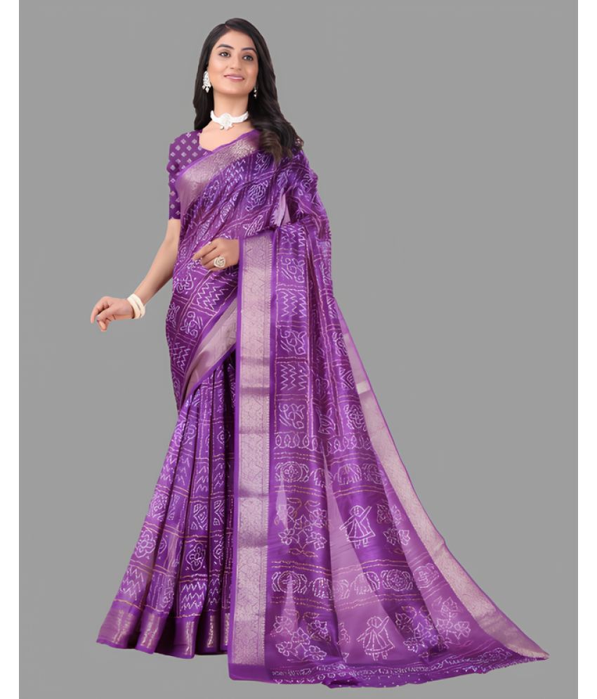     			Sanwariya Silks Cotton Printed Saree With Blouse Piece - Purple ( Pack of 1 )