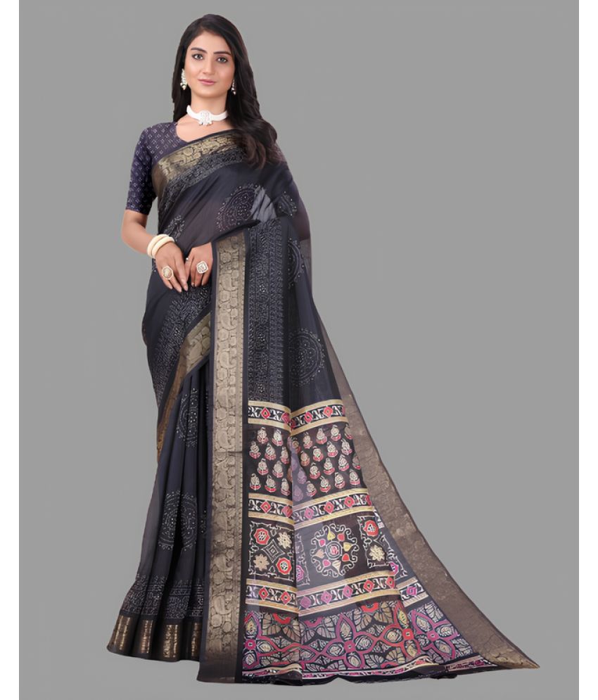     			Sanwariya Silks Cotton Printed Saree With Blouse Piece - Black ( Pack of 1 )