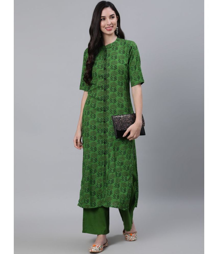     			Antaran Cotton Printed Kurti With Palazzo Women's Stitched Salwar Suit - Green ( Pack of 1 )