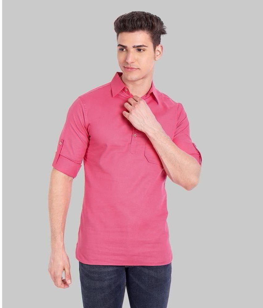     			UNI VIBE Pink Cotton Men's Shirt Style Kurta ( Pack of 1 )