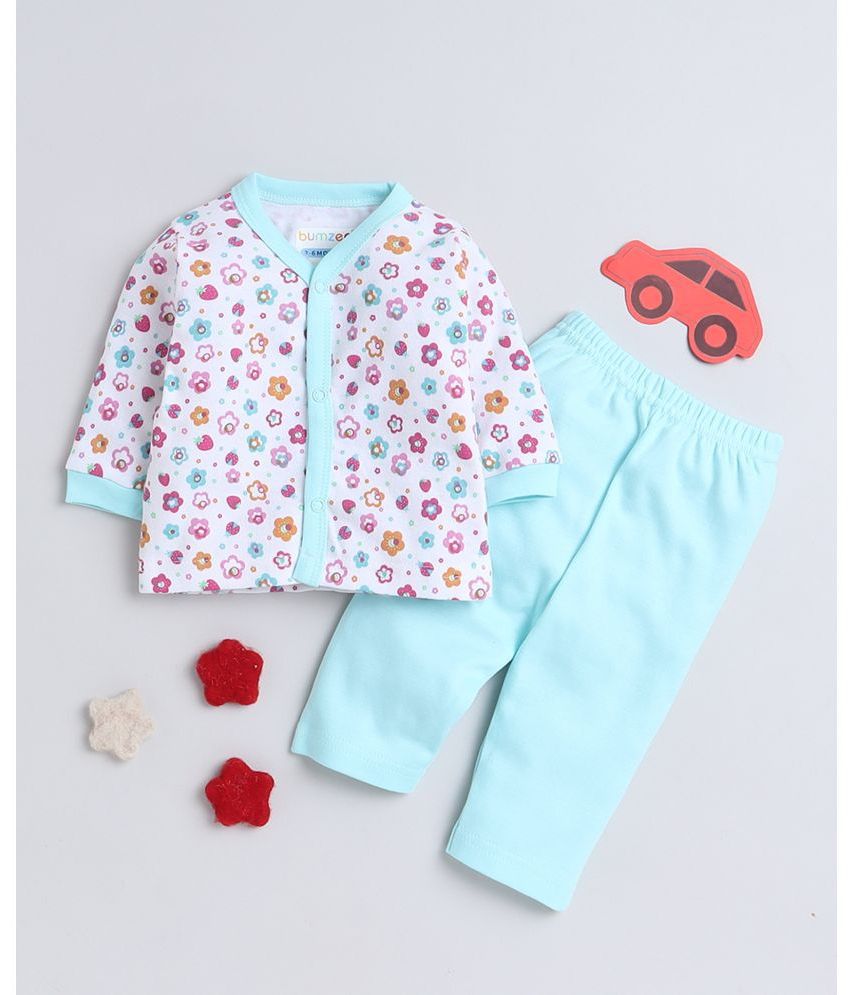     			BUMZEE - White & Green Cotton Baby Girl T-Shirt & Pyjama Set ( Pack of 1 )