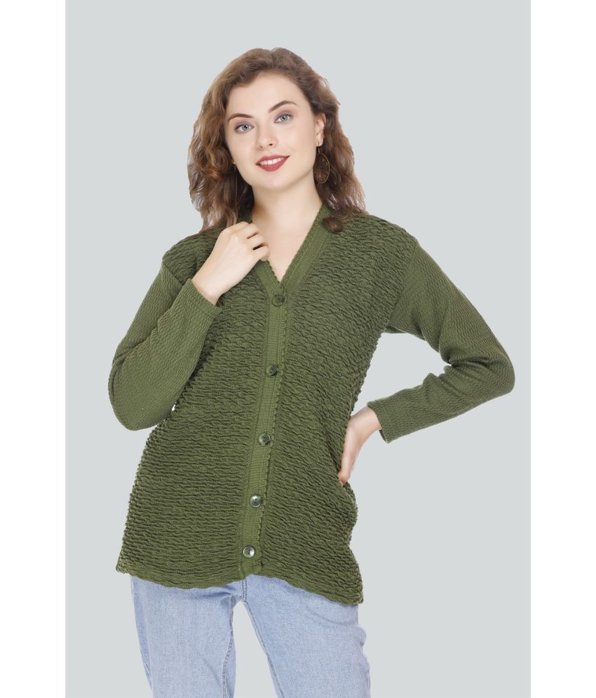     			Curious Fashion Woollen V Neck Women's Buttoned Cardigans - Green ( )