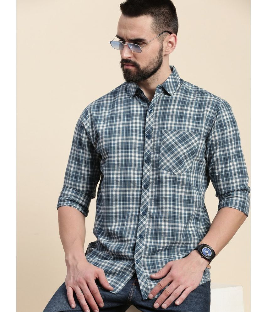     			Dillinger 100% Cotton Regular Fit Checks Full Sleeves Men's Casual Shirt - Teal ( Pack of 1 )