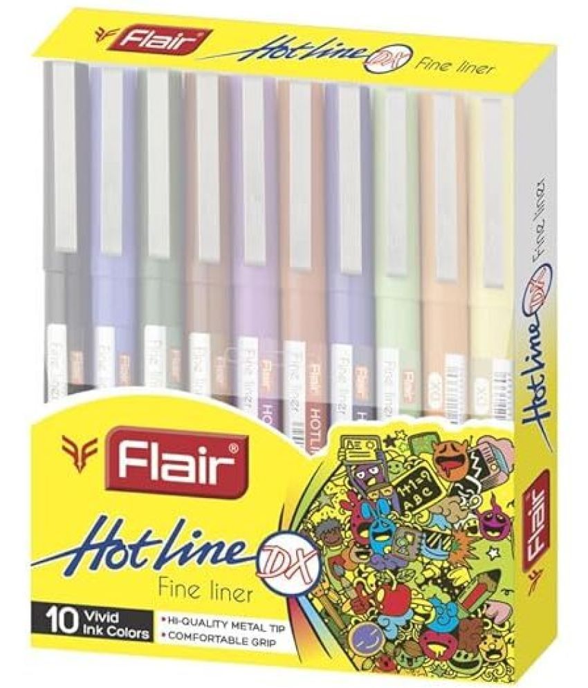     			FLAIR Hotline DX Fineliner 10 Vivid Ink Colours Ball Pen (Pack of 20, Multicolor)