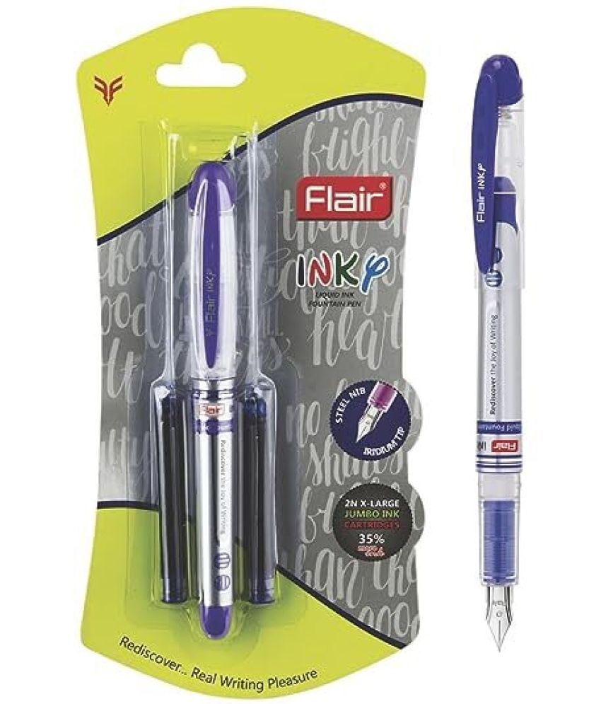     			FLAIR Inky Series Fountain Pen Liquid Ink, 2 Pieces X-Large Jumbo Cartridges Each Pack Fountain Pen (Pack of 8, Blue)