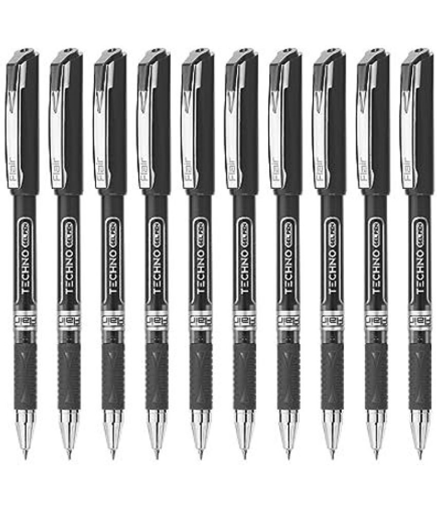     			FLAIR Techno 0.5mm 10Pcs, Waterproof ink Gel Pen (Pack of 3, Black)