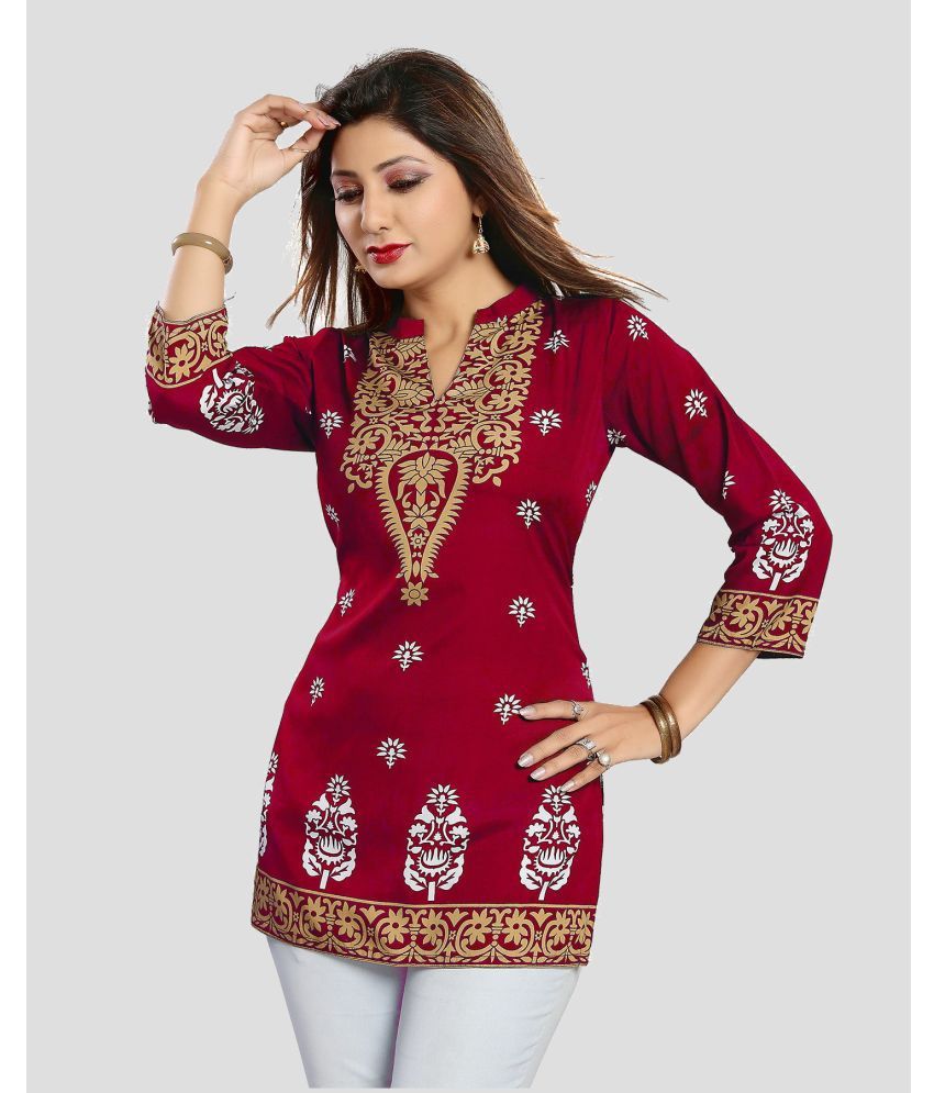     			Meher Impex Crepe Printed A-line Women's Kurti - Red ( Pack of 1 )