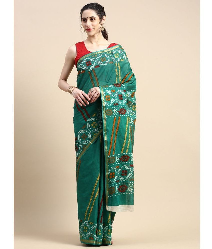     			SHANVIKA Cotton Printed Saree With Blouse Piece - Green ( Pack of 1 )