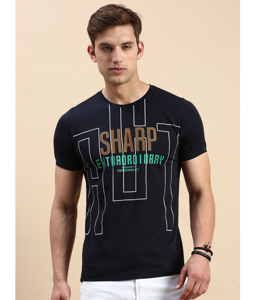     			Showoff Cotton Slim Fit Printed Half Sleeves Men's T-Shirt - Navy Blue ( Pack of 1 )