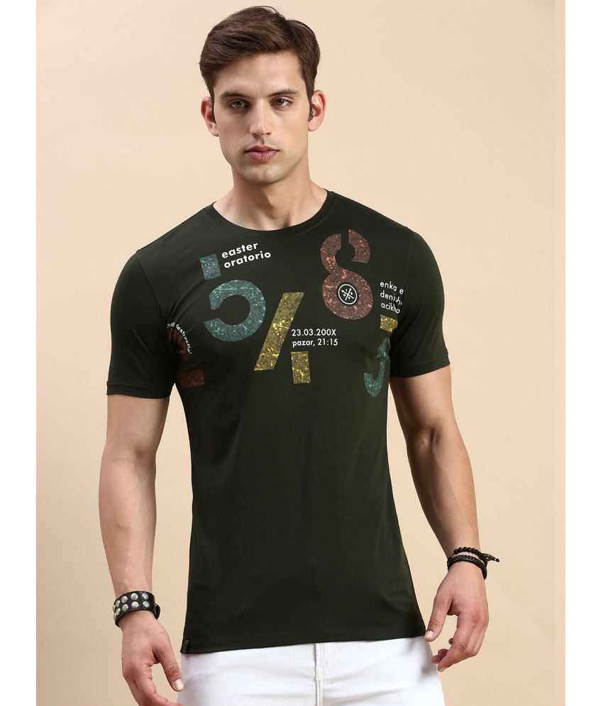     			Showoff Cotton Slim Fit Printed Half Sleeves Men's T-Shirt - Olive ( Pack of 1 )