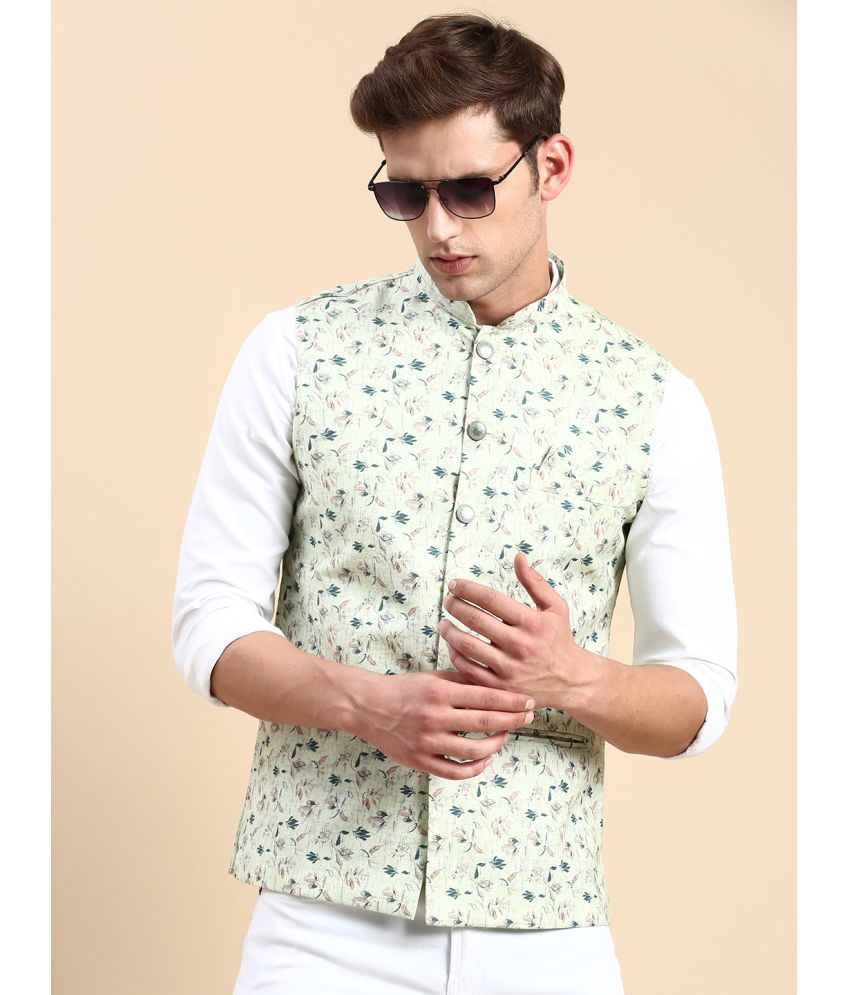     			Showoff - Sea Green Cotton Blend Men's Nehru Jacket ( Pack of 1 )