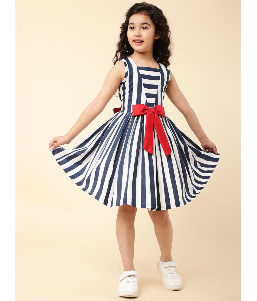     			A.T.U.N. - Navy Cotton Girls Fit And Flare Dress ( Pack of 1 )