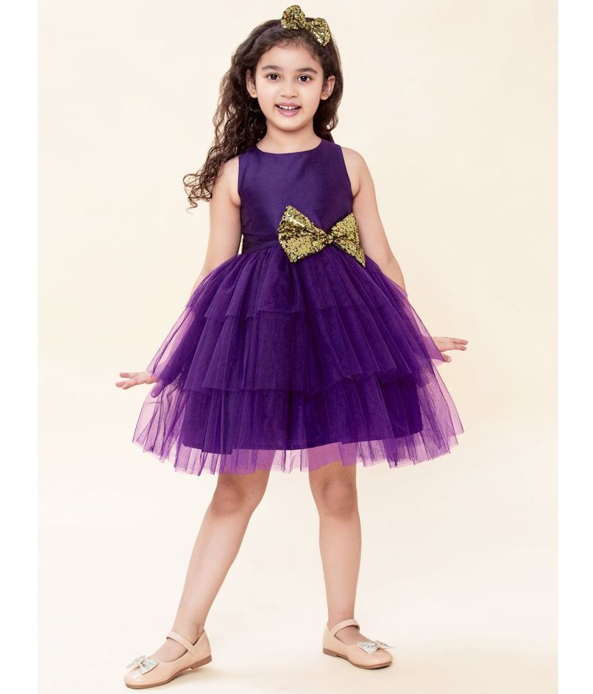     			A.T.U.N. Net Fit And Flare Dress For Girls ( Pack of 1 , Purple )