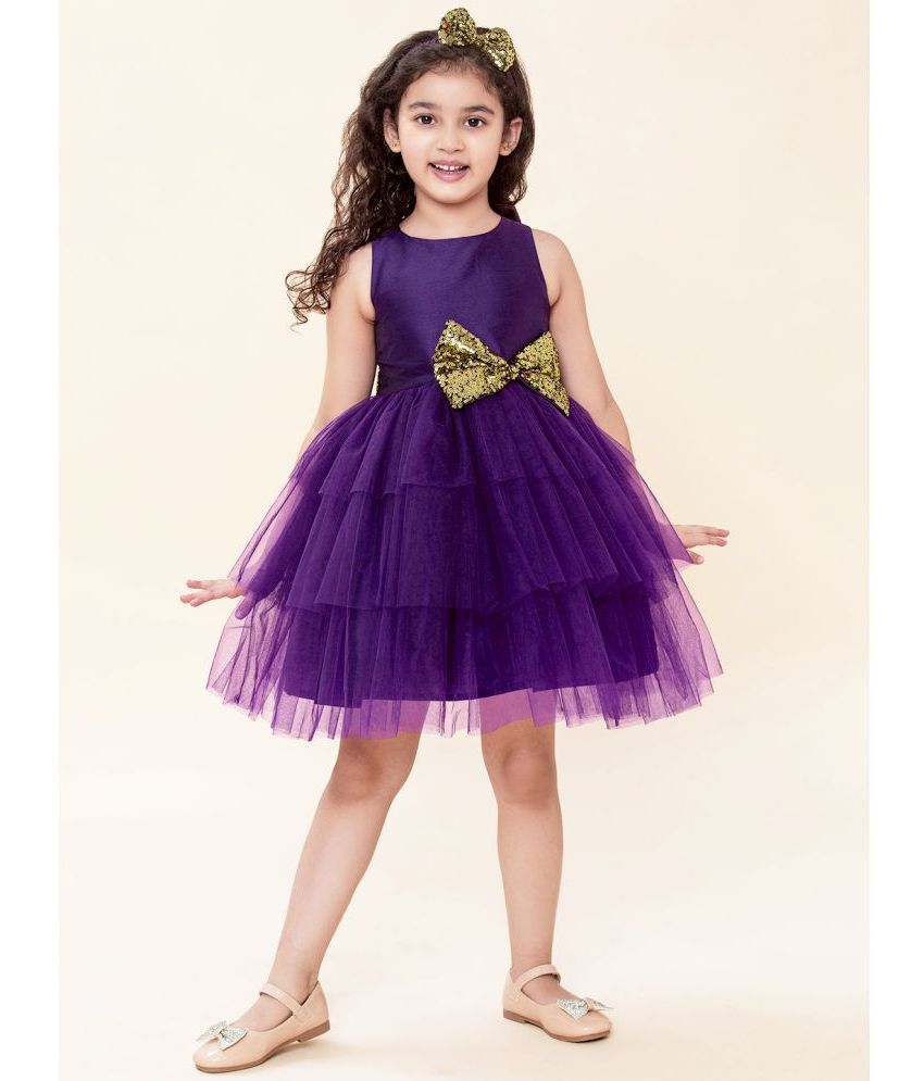     			A.T.U.N. - Purple Net Girls Fit And Flare Dress ( Pack of 1 )