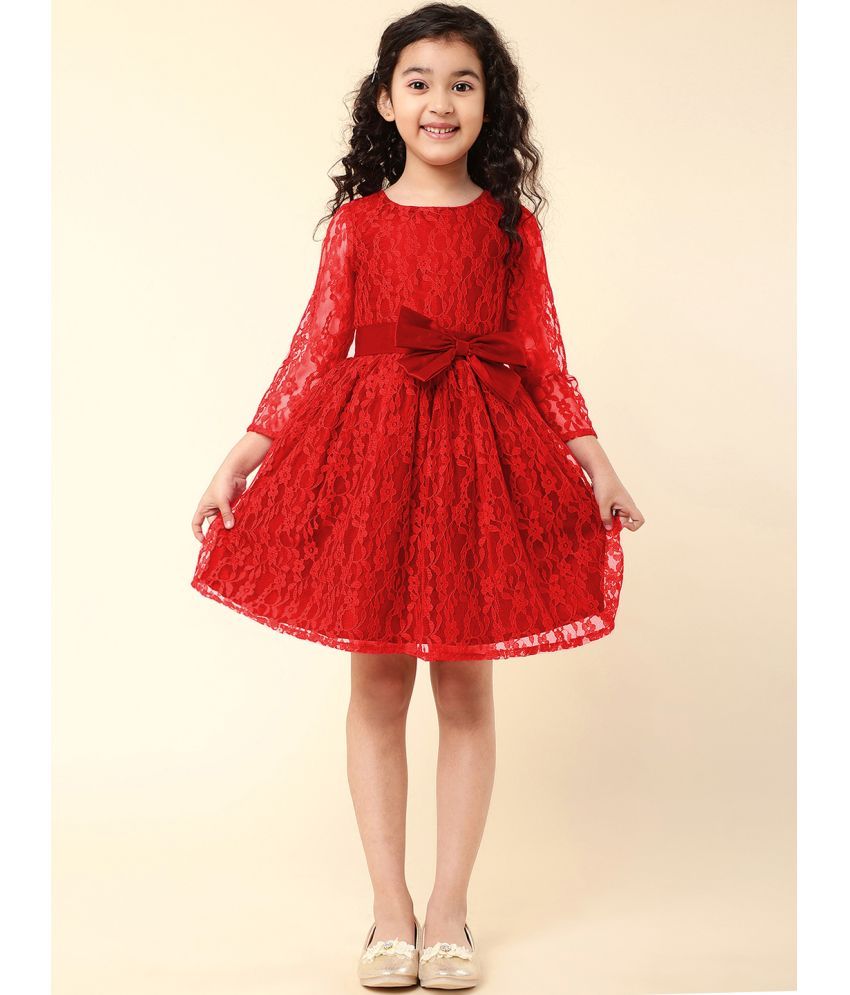     			A.T.U.N. Nylon Fit And Flare Dress For Girls ( Pack of 1 , Red )