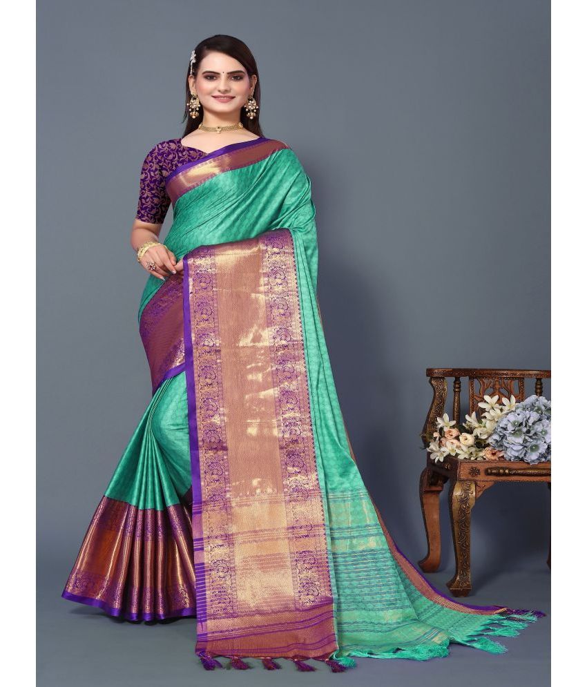     			Apnisha Silk Printed Saree With Blouse Piece - Rama ( Pack of 1 )