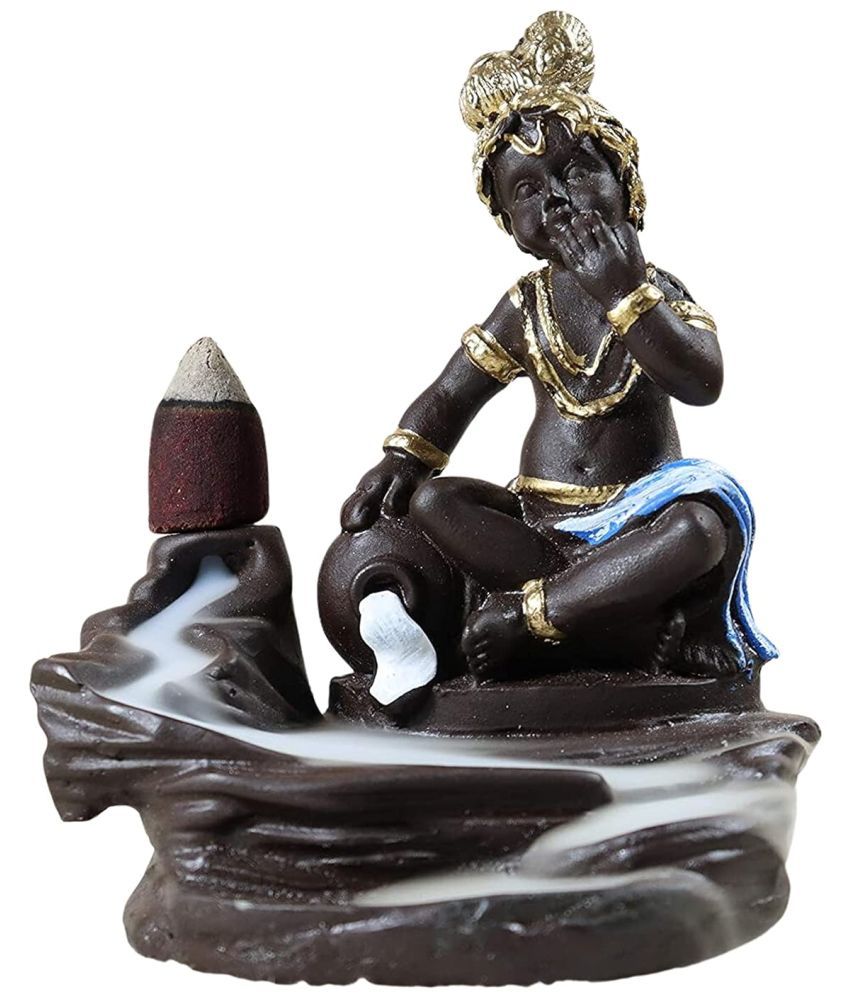     			Craftam Polyresin Krishna Smoke Backflow Incense Cone Holder with 10 Scented Incenses