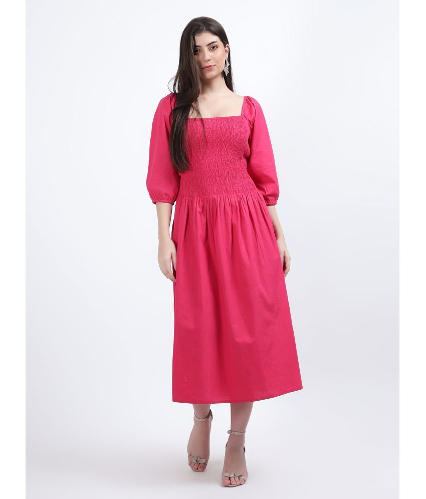     			DRAPE AND DAZZLE Cotton Blend Solid Midi Women's Fit & Flare Dress - Pink ( Pack of 1 )