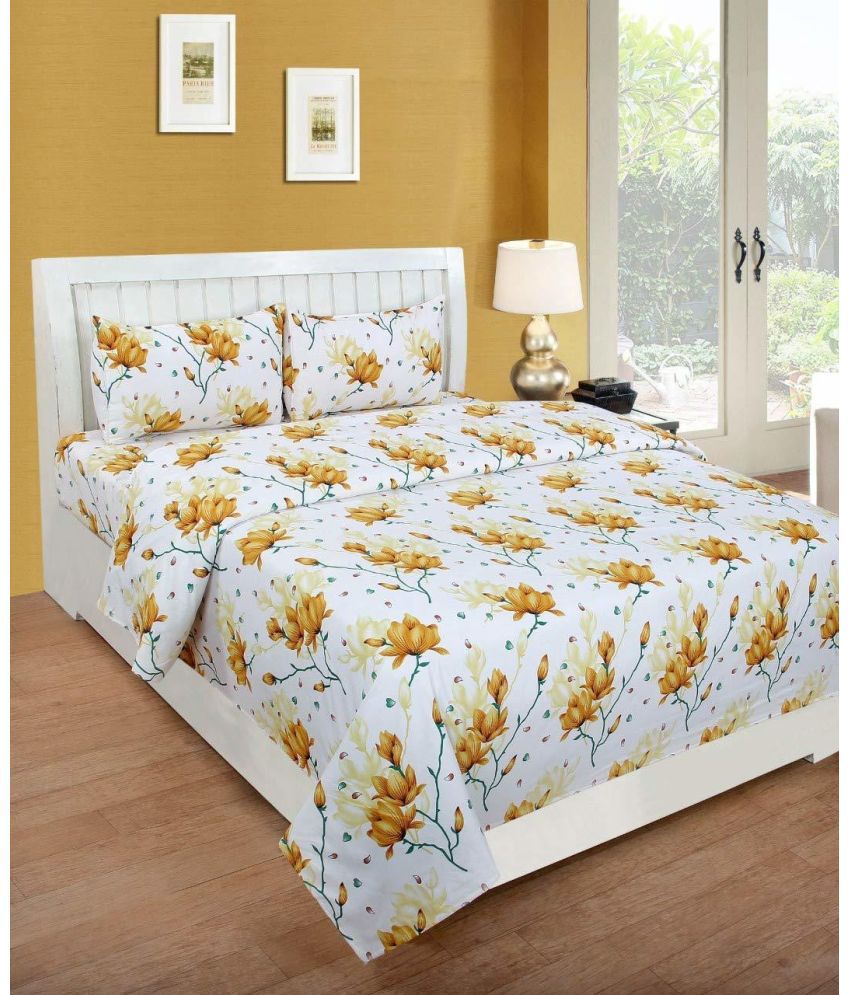     			Decent Home Microfiber Floral Double Bedsheet with 2 Pillow Covers - White