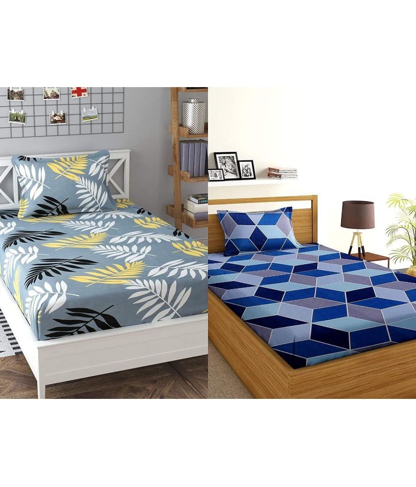     			Decent Home Microfiber Geometric 2 Single Bedsheets with 2 Pillow Covers - Blue