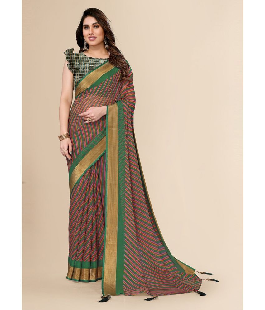     			FABMORA Chiffon Printed Saree With Blouse Piece - Green ( Pack of 1 )