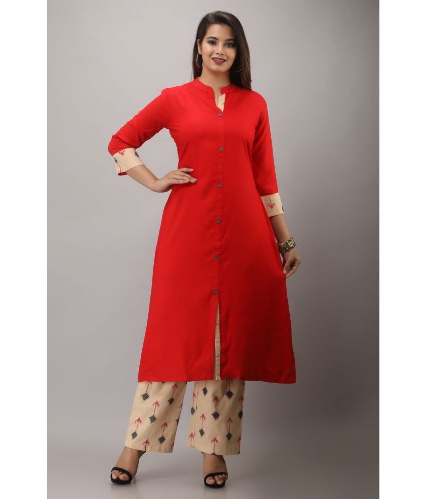     			MAUKA Rayon Solid Kurti With Palazzo Women's Stitched Salwar Suit - Red ( Pack of 1 )