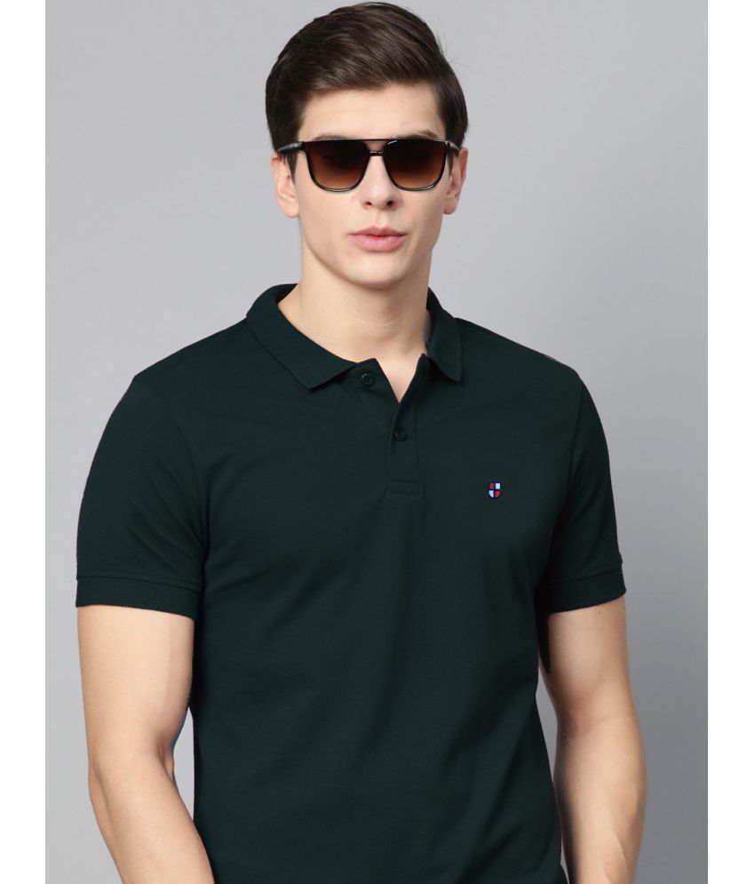     			ADORATE Cotton Blend Regular Fit Solid Half Sleeves Men's Polo T Shirt - Dark Green ( Pack of 1 )