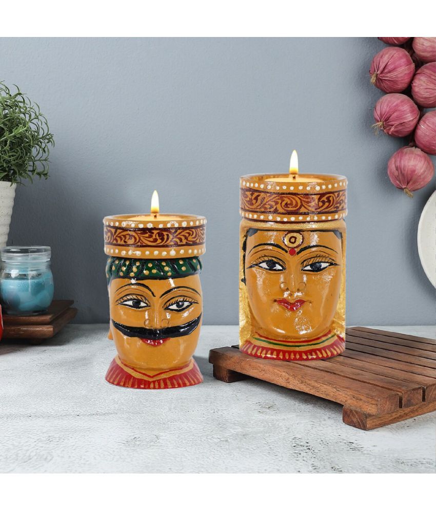     			Craftam Wooden Tea Light Candle Holder with Candles (Pack of 2)