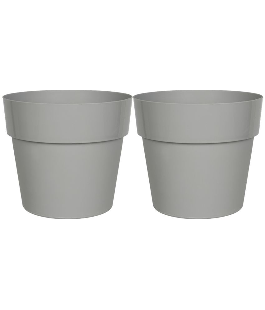     			Grey Color Plastic Pots & Planters for Gardening, Indoor & Outdoor ( Pack of 2 ) - 16cm (Length)