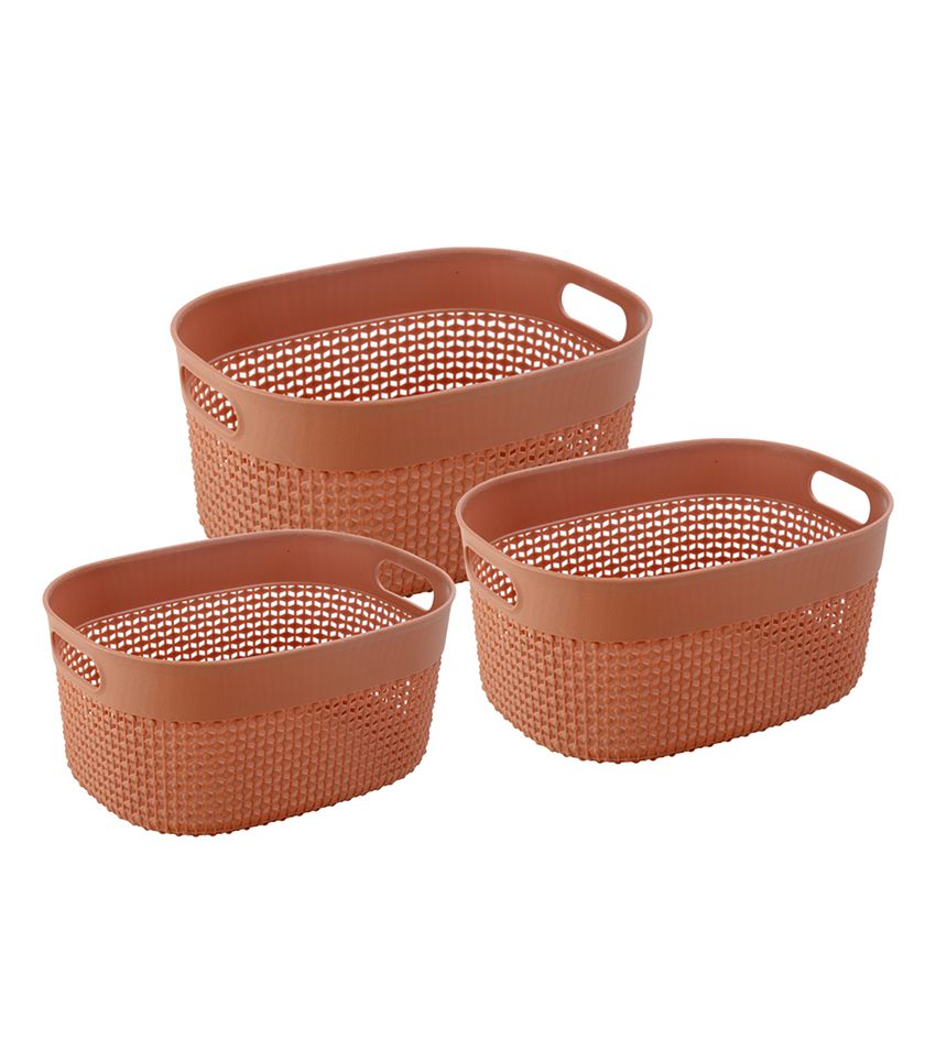     			HOMETALES Plastic Multipurpose Storage Organizer Baskets for Wardrobe, Home & Kitchen, Brown, (3U)