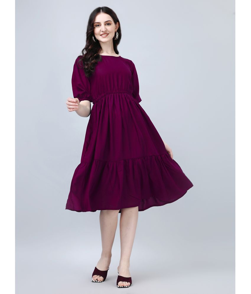     			JASH CREATION Rayon Solid Knee Length Women's Fit & Flare Dress - Magenta ( Pack of 1 )