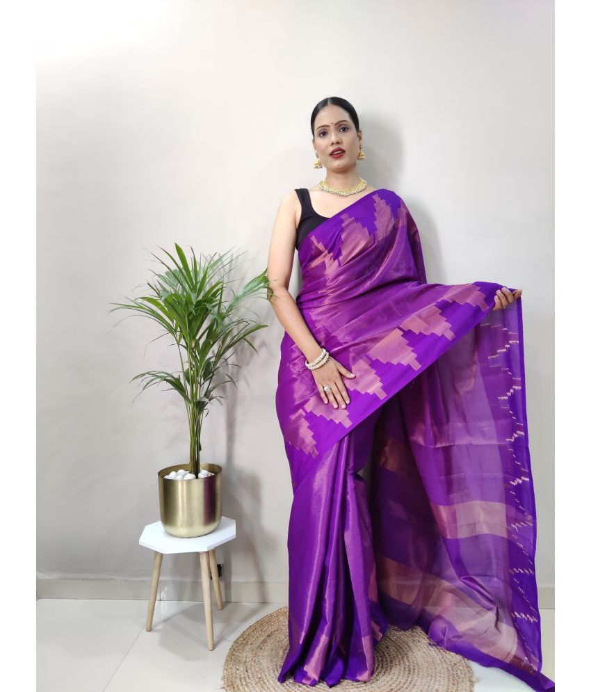     			JULEE Silk Printed Saree With Blouse Piece - Purple ( Pack of 1 )