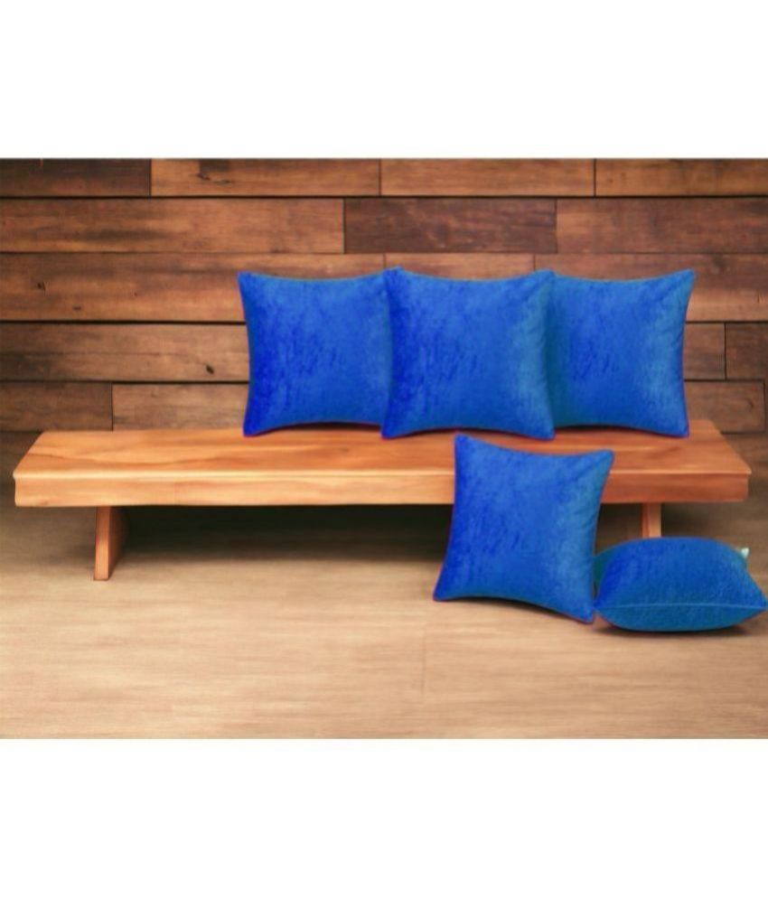     			Bigger Fish Set of 5 Velvet Textured Square Cushion Cover (40X40)cm - Blue