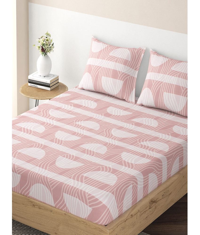     			HOKIPO Microfibre Geometric Fitted Fitted bedsheet with 2 Pillow Covers ( Single Bed ) - Pink