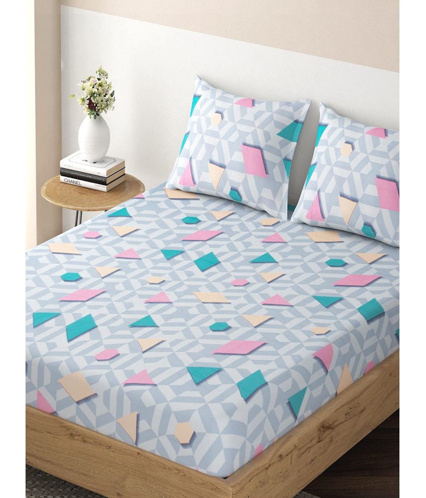     			HOKIPO Microfibre Geometric Fitted Fitted bedsheet with 1 Pillow cover ( Single Bed ) - Blue