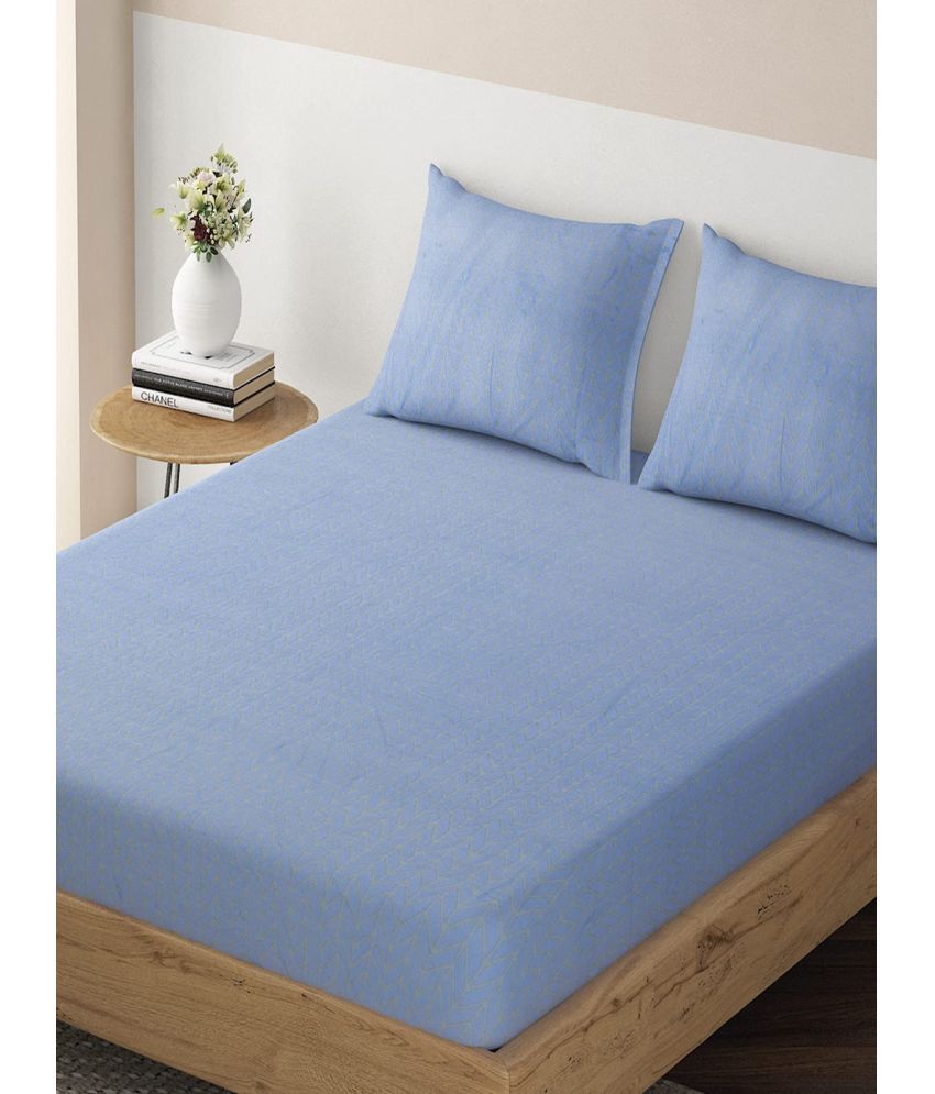     			HOKIPO Microfibre Ethnic Fitted Fitted bedsheet with 2 Pillow Covers ( King Size ) - Blue