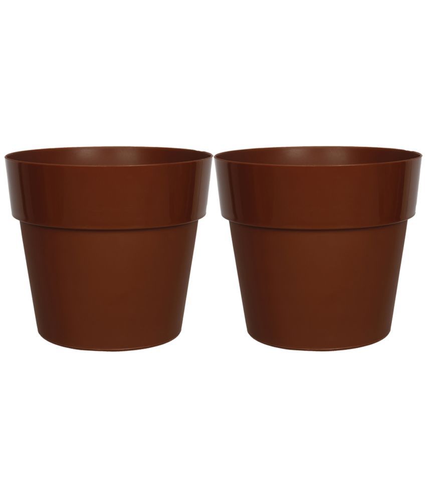     			HOMETALES Brown Color Plastic Pots & Planters for Gardening, Indoor & Outdoor ( Pack of 2 ) - 18cm (Length)