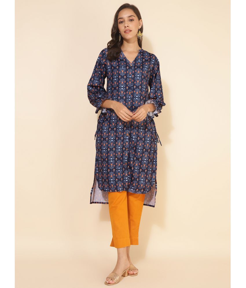     			Janasya Polyester Printed Straight Women's Kurti - Blue ( Pack of 1 )