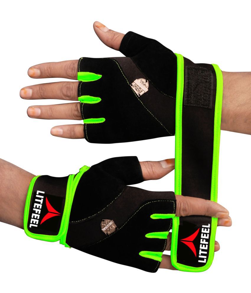     			LITE FEEL - Fancy Metal Gloves Unisex Polyester Gym Gloves For Professional Fitness Training and Workout With Half-Finger Length