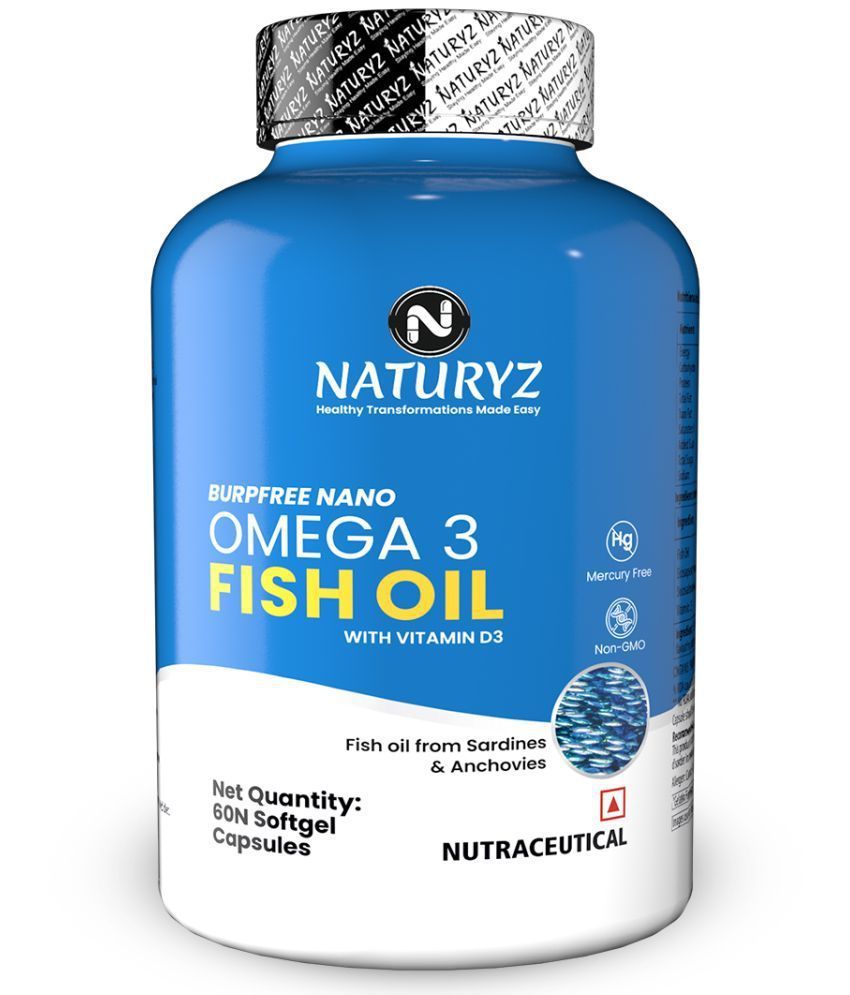     			NATURYZ BURPFREE OMEGA 3 Fish Oil 2000 Mg with Vitamin D3 for Skin, Eyes, Heart & Brain, 60 Softgels