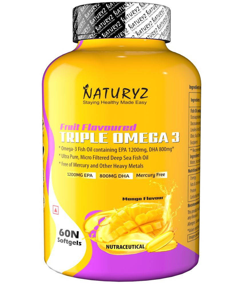     			NATURYZ Triple Strength Omega 3 Fish Oil 2500 Mg with Highest EPA 1200mg, DHA 800mg, 60 Capsules